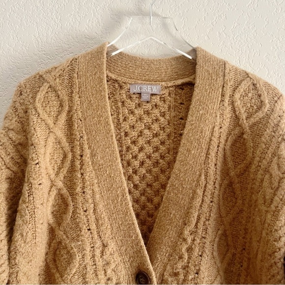 J.CREW Cable Knit Stretch Cardigan Sweater Tan XS Wool Blend - Picture 4 of 12